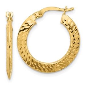 14K Polished and Diamond-cut Knife Edge Hoop Earrings